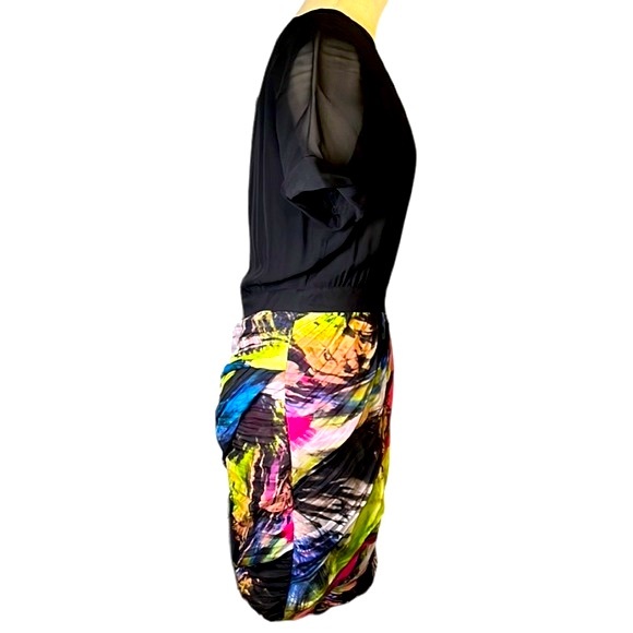 Diane Von Furstenberg Multicolor Print Ruched Mini Dress, size 10 - Picture 7 of 12